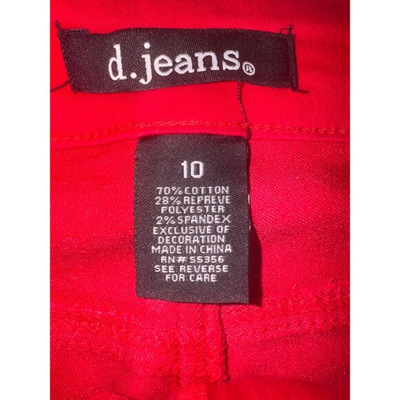 d.jeans Red Mid-Rise Skinny Jeans With Pearl Accents Size 10 Stretch Slimming - Picture 4 of 7